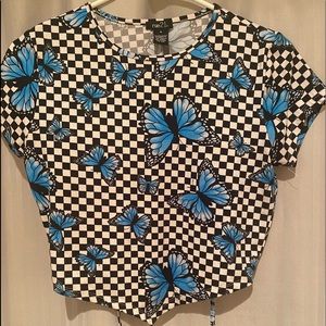 Short sleeve open back butterfly crop top